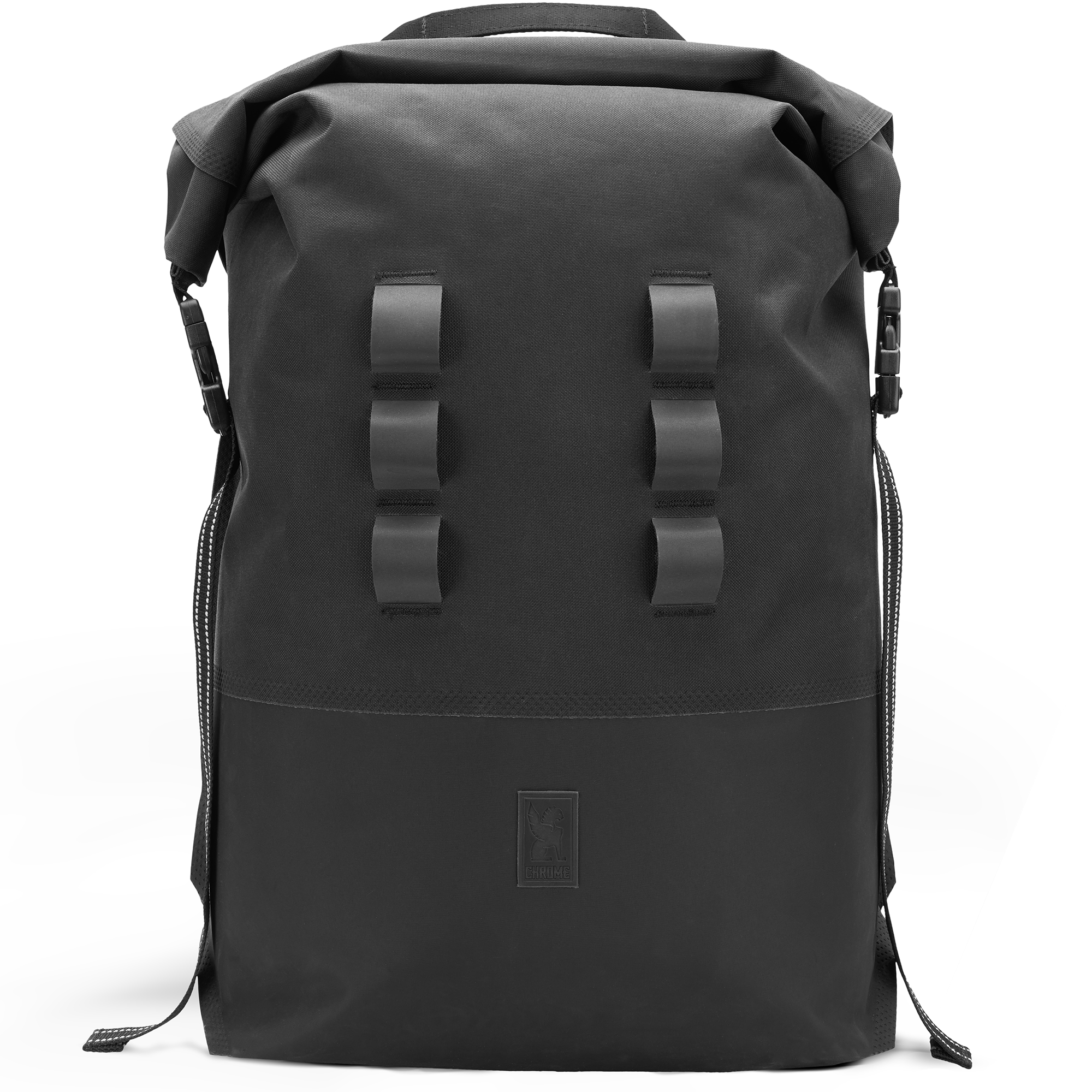 Waterproof 30L rolltop backpack in black reflective loops #color_black