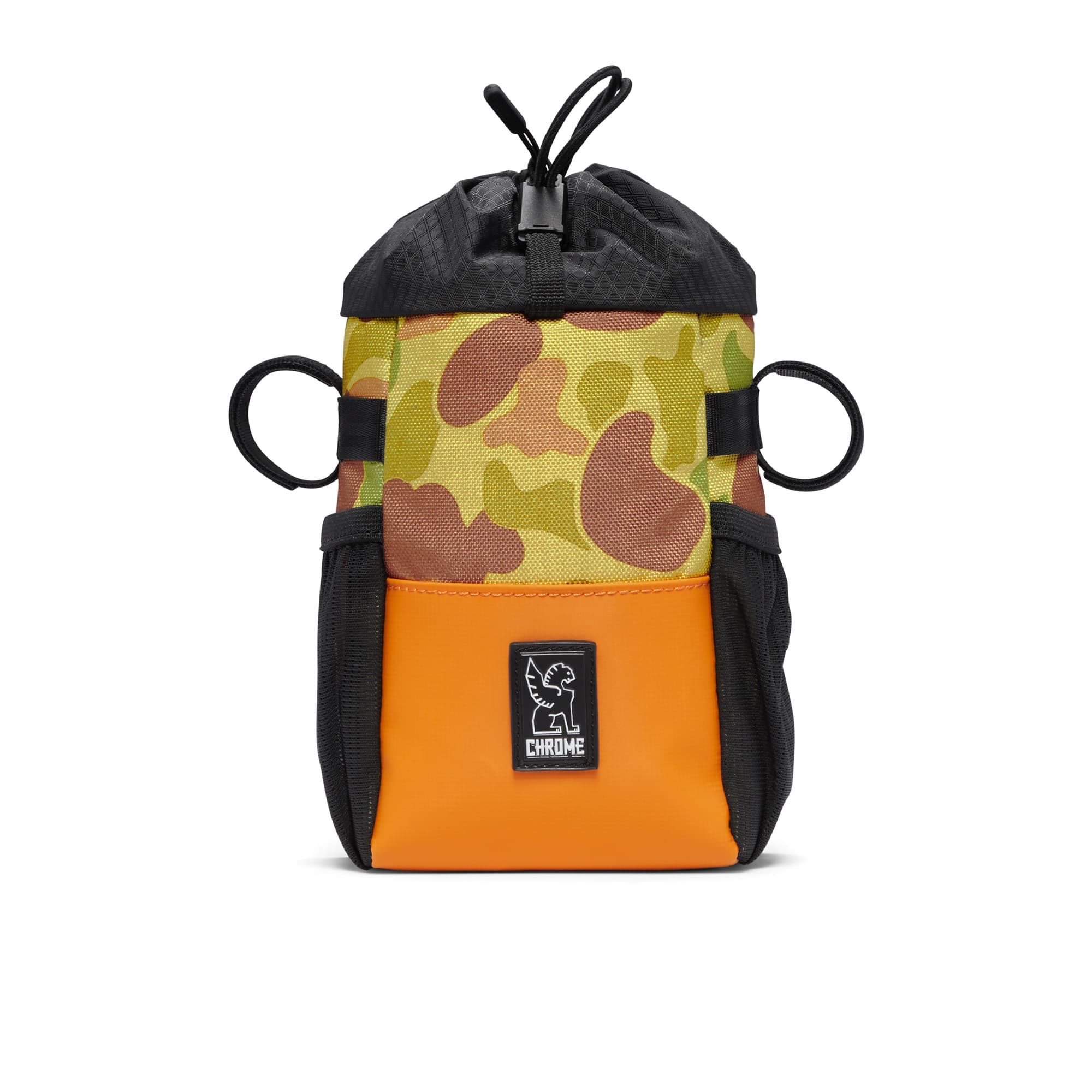 On bike Feed Bag in duck camo full on front view #color_duck camo
