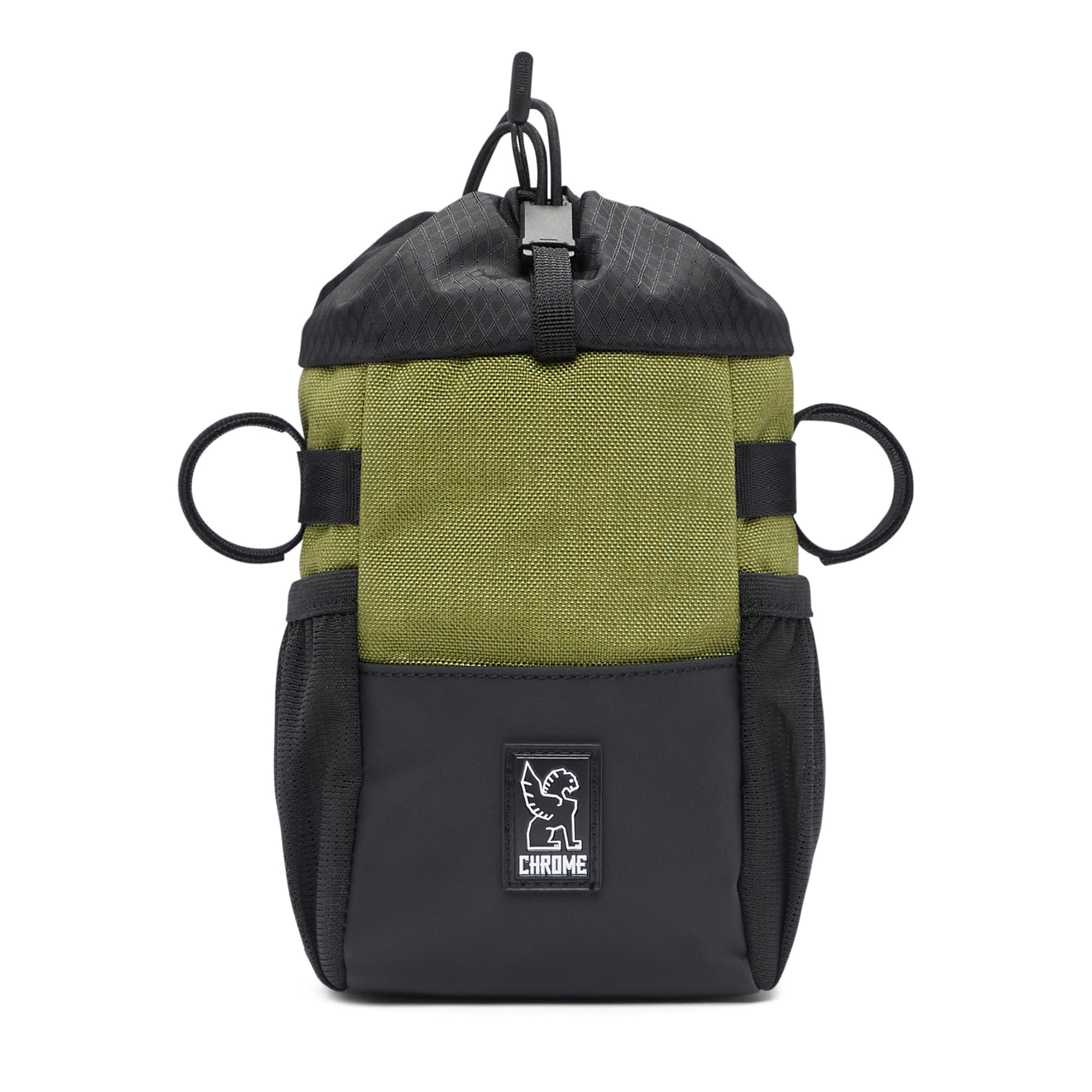 On bike Feed Bag in green full on front detail #color_olive branch