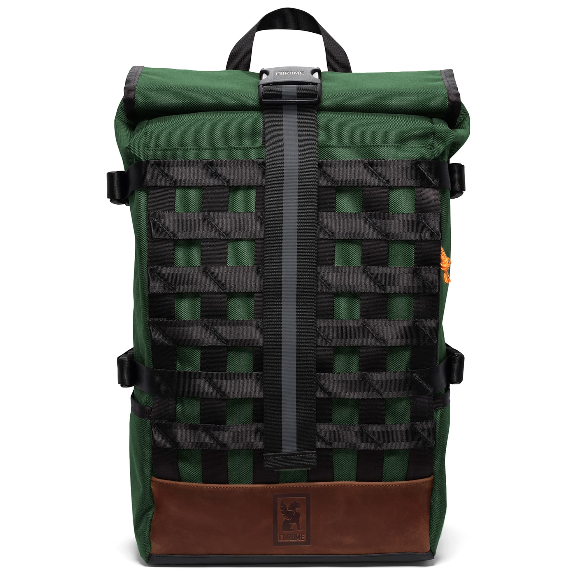 Leather green Barrage Cargo Backpack front detail #color_leather/green