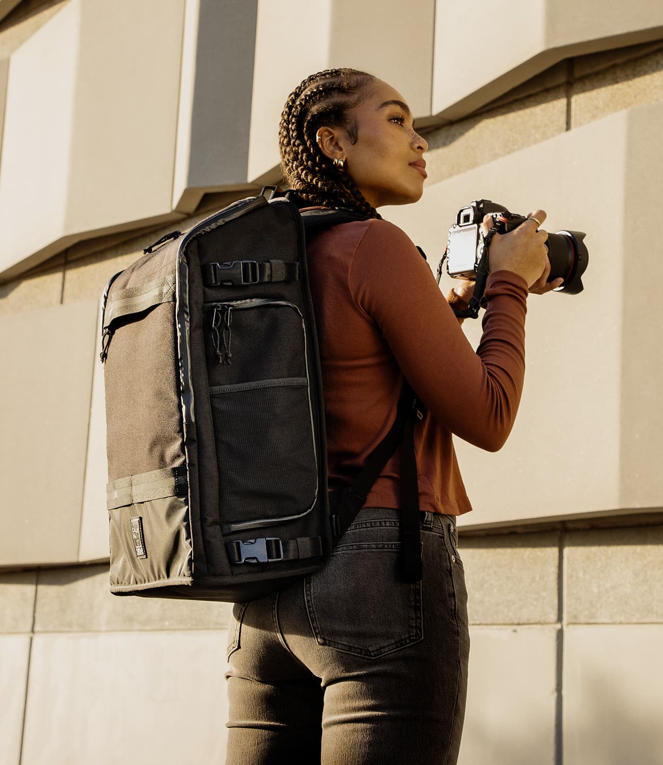 Niko Camera Backpack worn by a photographer mobile image size